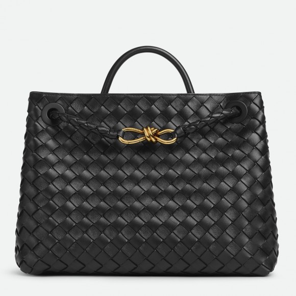 Bo*te*ga ve*ne*ta medium andiamo bag in black intrecciato lambskin