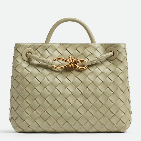 Bo*te*ga ve*ne*ta small andiamo bag in travertine intrecciato lambskin