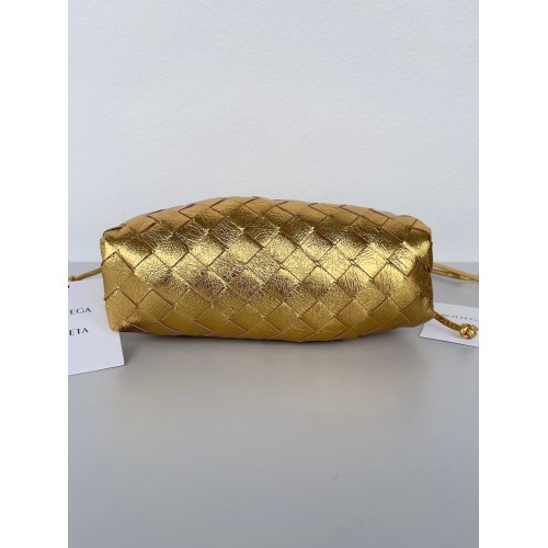 Bottega Veneta Mini Pouch with Strap in Gold Metallic Lambskin