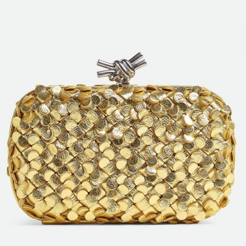 Bottega Veneta Knot Minaudiere Clutch in Gold Sequins Laminated Leather Bottega Veneta Knot Minaudiere Clutch in Gold Sequins Laminated Leather