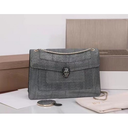 Bvlgari Serpenti Forever Large Shoulder Bag In Grey Karung Leather