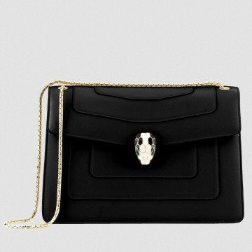 Bvlgari Serpenti Forever Large Shoulder Bag In Black Calfskin Bvlgari Serpenti Forever Large Shoulder Bag In Black Calfskin