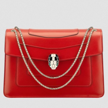Bvlgari Serpenti Forever Large Shoulder Bag In Red Calfskin Bvlgari Serpenti Forever Large Shoulder Bag In Red Calfskin