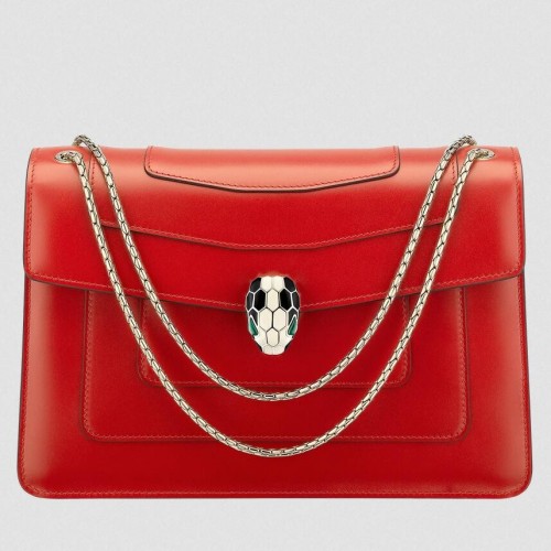 Bvlgari Serpenti Forever Large Shoulder Bag In Red Calfskin