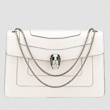 Bvlgari Serpenti Forever Large Shoulder Bag In White Calfskin Bvlgari Serpenti Forever Large Shoulder Bag In White Calfskin