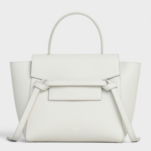 Celine Belt Nano Bag In White Grained Calfskin