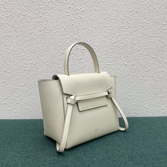 Ce**e belt nano bag in white grained calfskin