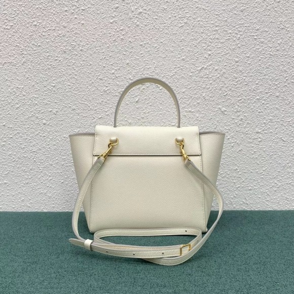 Ce**e belt nano bag in white grained calfskin