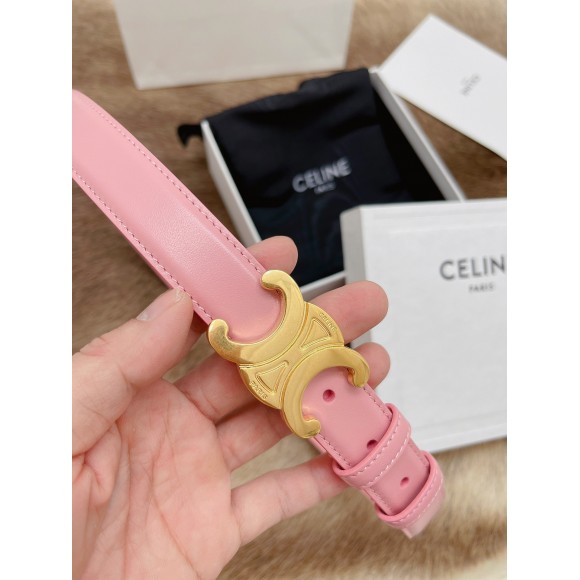 Ce**e medium triomphe belt 25mm in pink calfskin