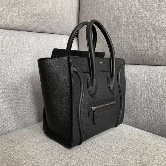 Ce**e micro luggage tote bag in black drummed calfskin