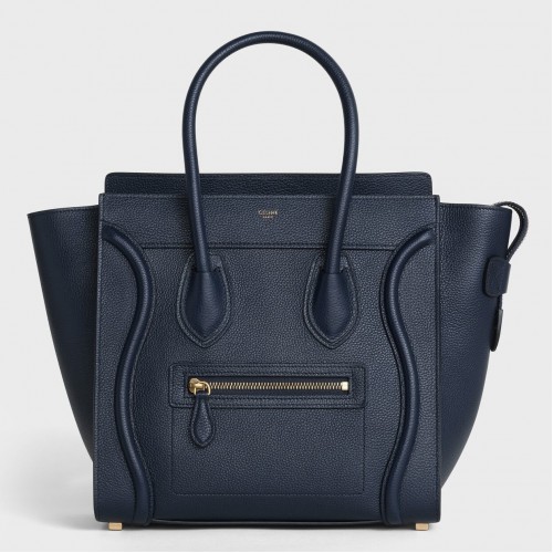 Celine Micro Luggage Tote Bag In Navy Blue Drummed Calfskin