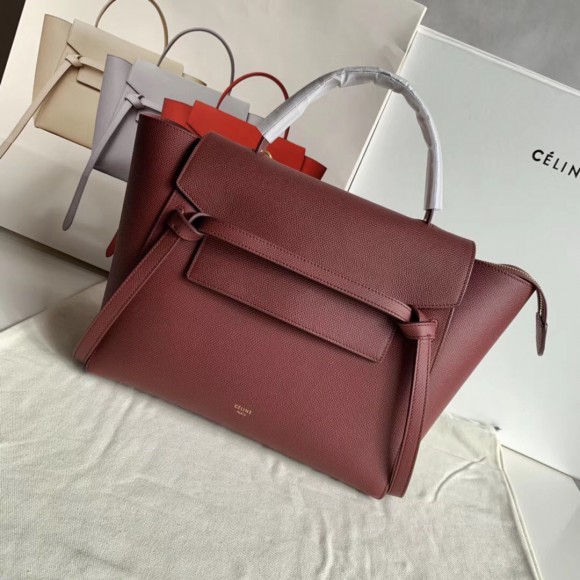 Ce**e belt mini bag in bordeaux grained calfskin