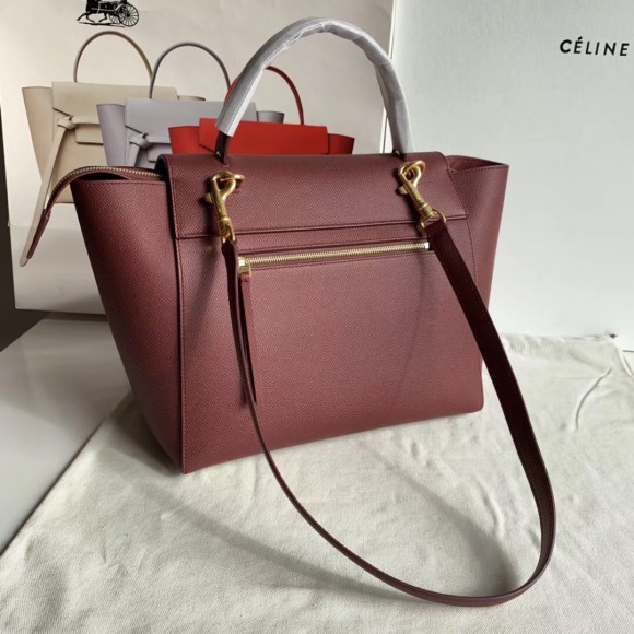 Ce**e belt mini bag in bordeaux grained calfskin