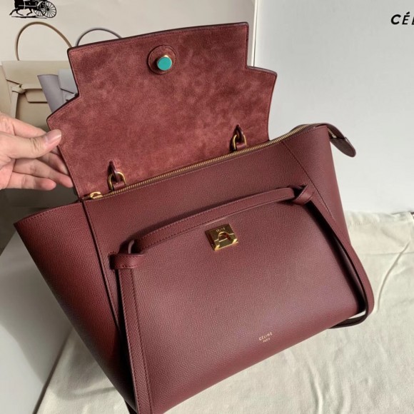 Ce**e belt mini bag in bordeaux grained calfskin