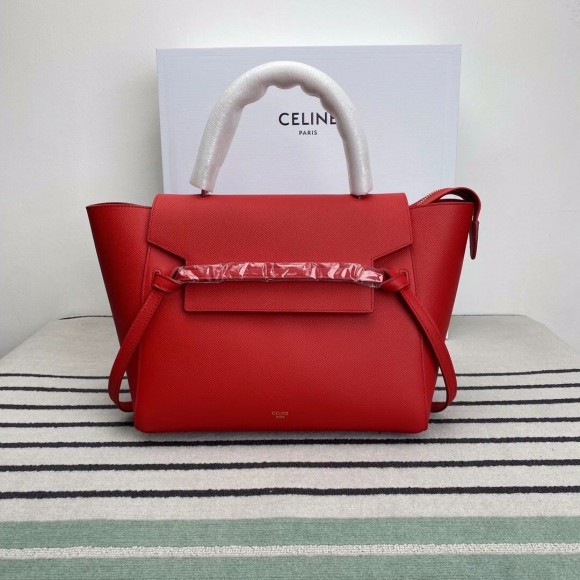 Ce**e belt mini bag in red grained calfskin