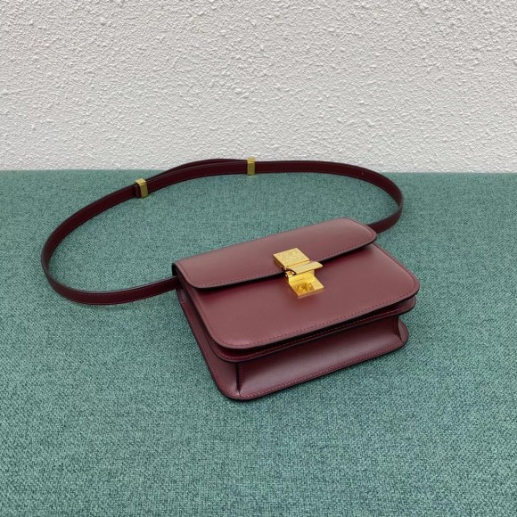 Ce**e classic box teen bag in burgundy box calfskin