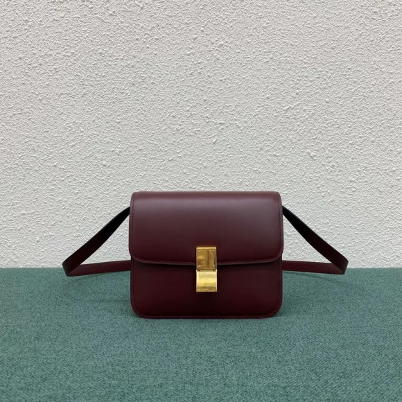 Ce**e classic box teen bag in burgundy box calfskin