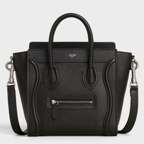 Celine Nano Luggage Tote Bag In Black Drummed Calfskin