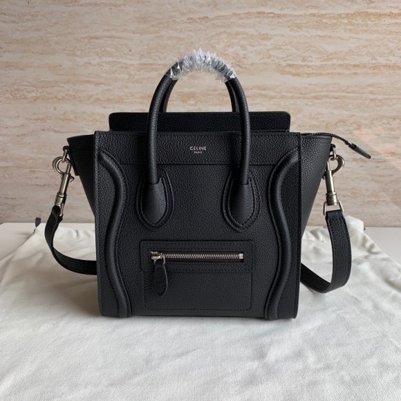 Ce**e nano luggage tote bag in black drummed calfskin