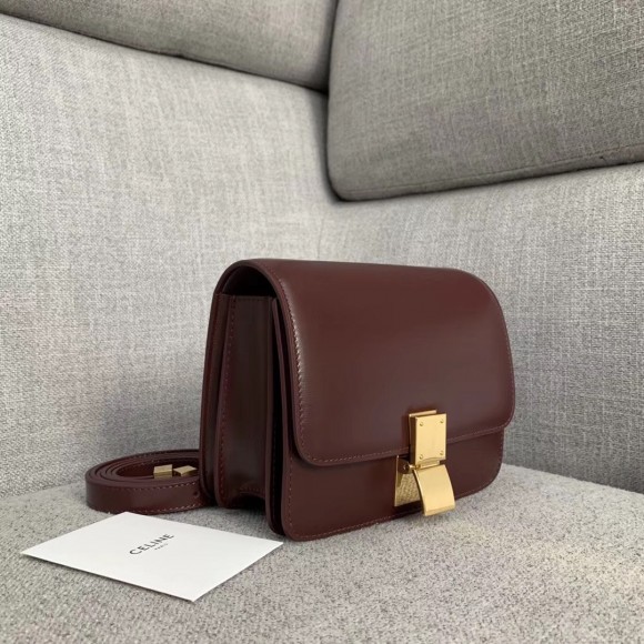 Ce**e classic box small bag in bordeaux box calfskin