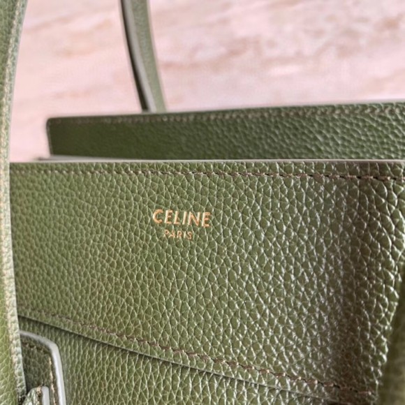 Ce**e micro luggage tote bag in khaki green drummed calfskin