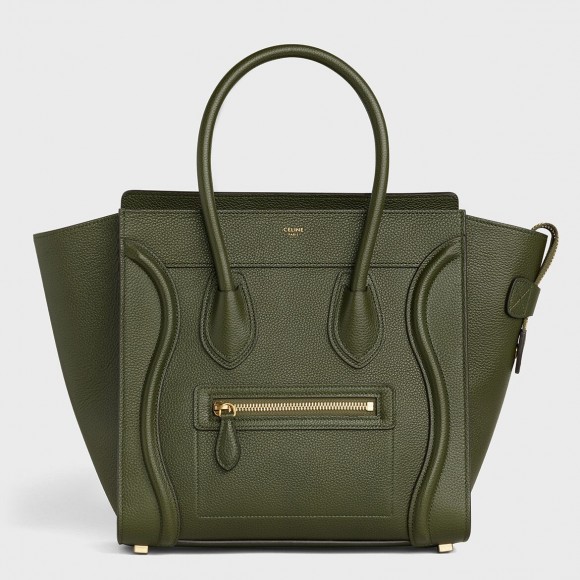 Ce**e micro luggage tote bag in khaki green drummed calfskin