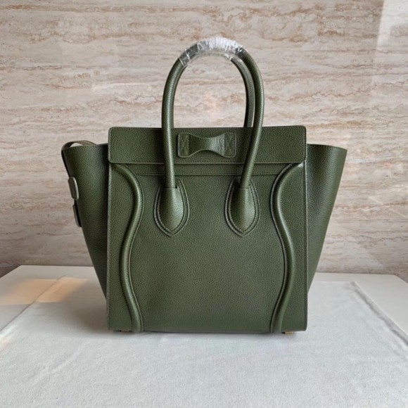 Ce**e micro luggage tote bag in khaki green drummed calfskin