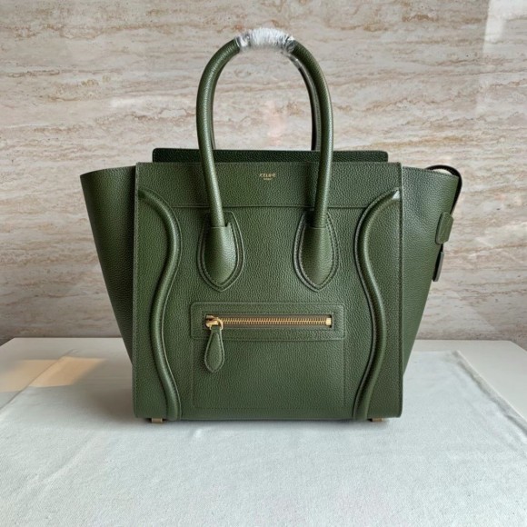 Ce**e micro luggage tote bag in khaki green drummed calfskin