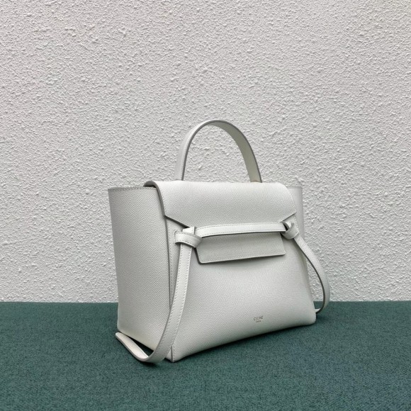 Ce**e micro belt bag in white grained calfskin