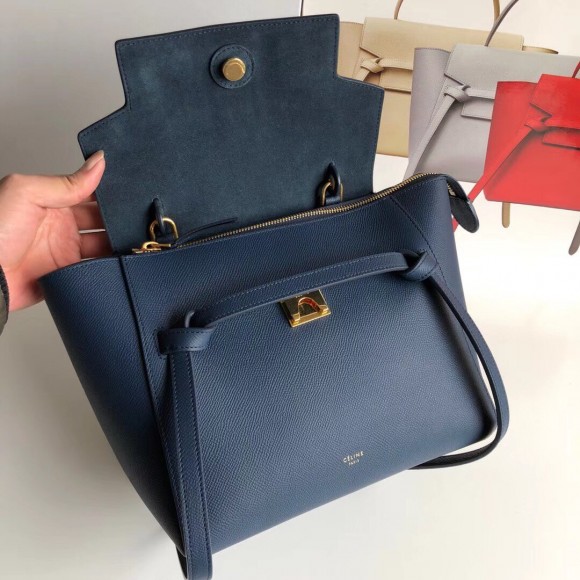 Ce**e micro belt bag in navy blue grained calfskin