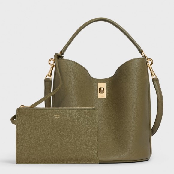 Ce**e bucket 16 bag in dark olive grained calfskin