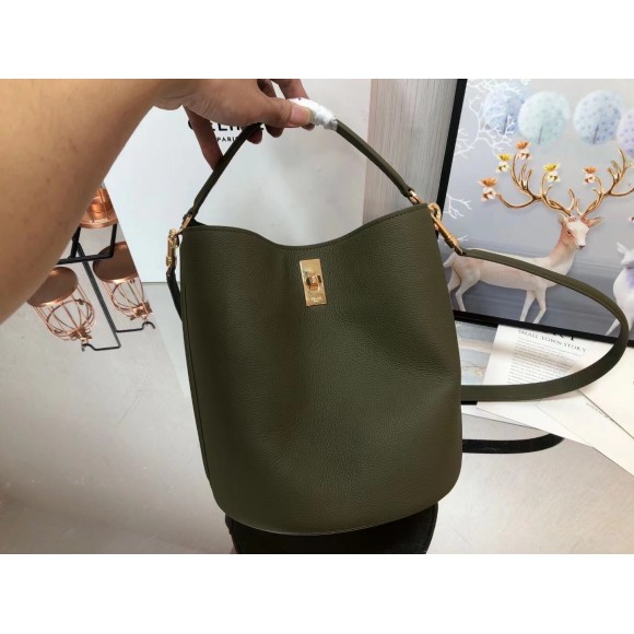 Ce**e bucket 16 bag in dark olive grained calfskin