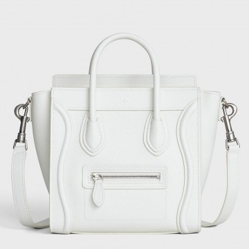 Celine Nano Luggage Tote Bag In White Drummed Calfskin Celine Nano Luggage Tote Bag In White Drummed Calfskin