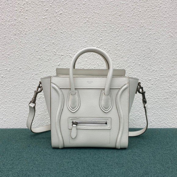 Ce**e nano luggage tote bag in white drummed calfskin