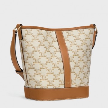 Celine Small Bucket Bag In White Triomphe Canvas Celine Small Bucket Bag In White Triomphe Canvas