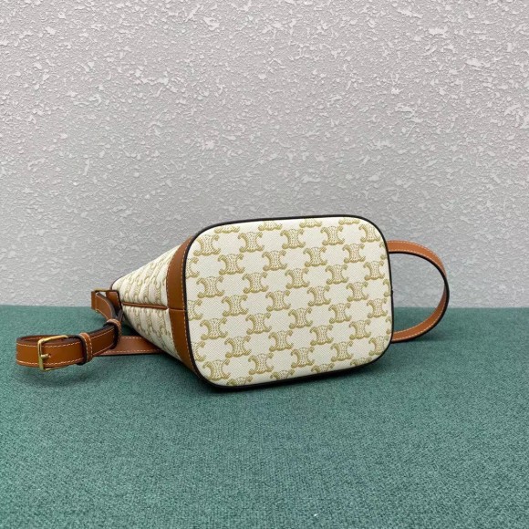 Ce**e small bucket bag in white triomphe canvas