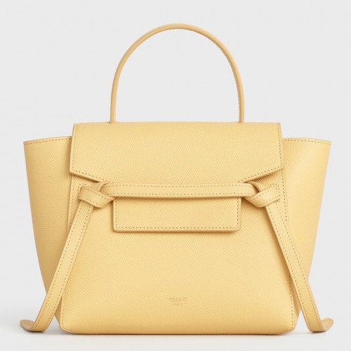 Celine Belt Nano Bag In Yellow Grained Calfskin