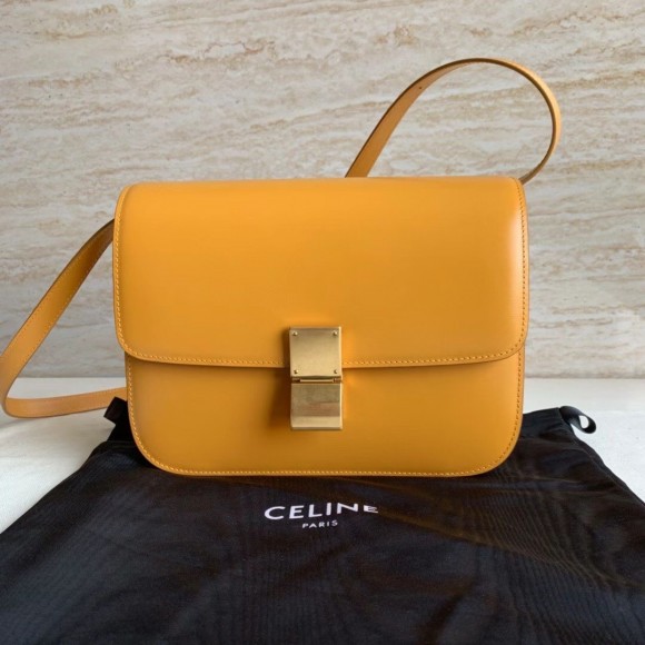 Ce**e classic box medium bag in yellow box calfskin