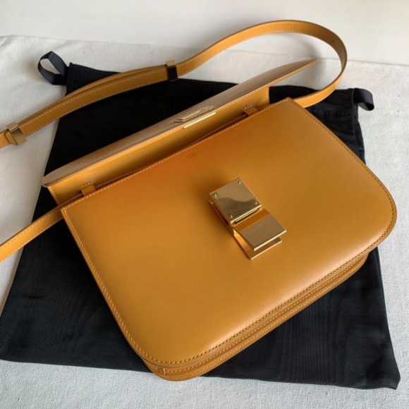 Ce**e classic box medium bag in yellow box calfskin