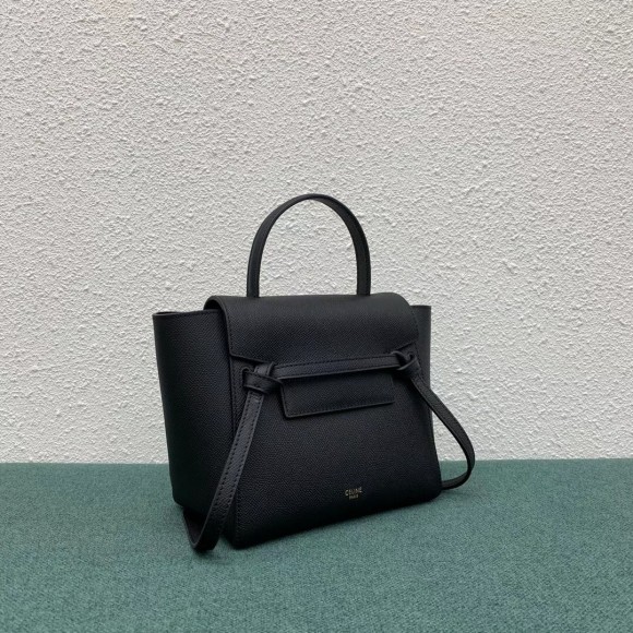 Ce**e belt nano bag in black grained calfskin