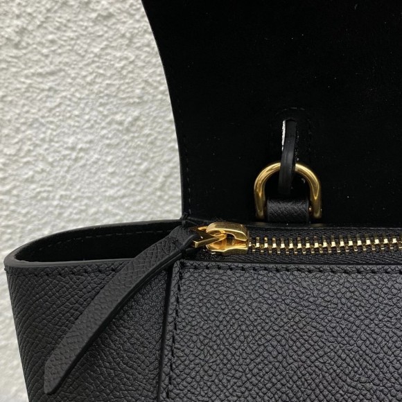 Ce**e belt nano bag in black grained calfskin