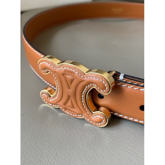 Ce**e medium cuir triomphe belt 25mm in brown calfskin