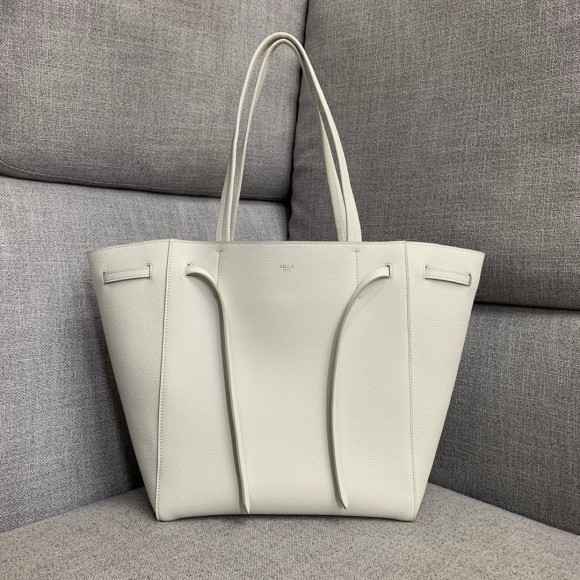 Ce**e small cabas phantom bag in white grained calfskin