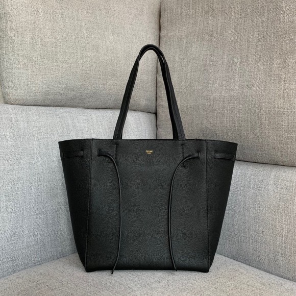 Ce**e small cabas phantom bag in black grained calfskin