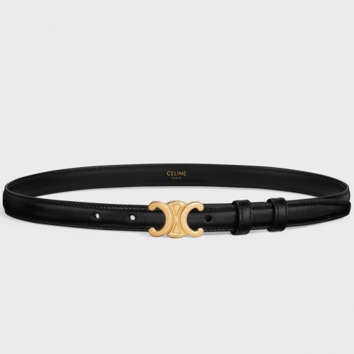 Celine Small Triomphe Belt 18MM in Black Calfskin