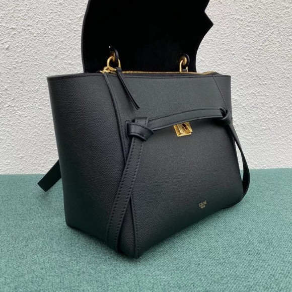 Ce**e micro belt bag in black grained calfskin