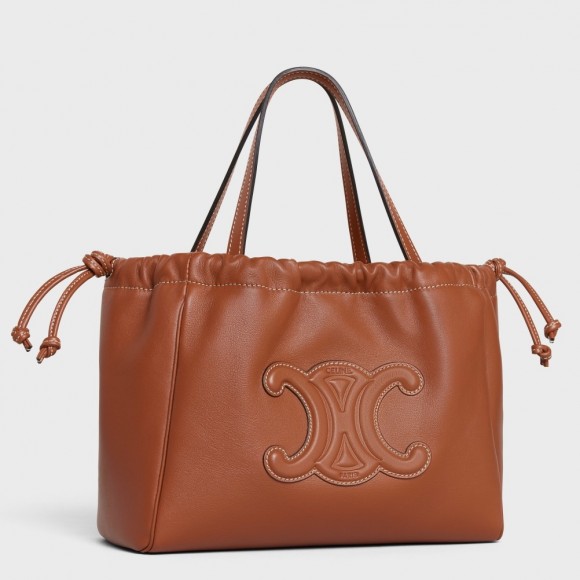 Ce**e small cabas drawstring cuir triomphe bag in brown calfskin