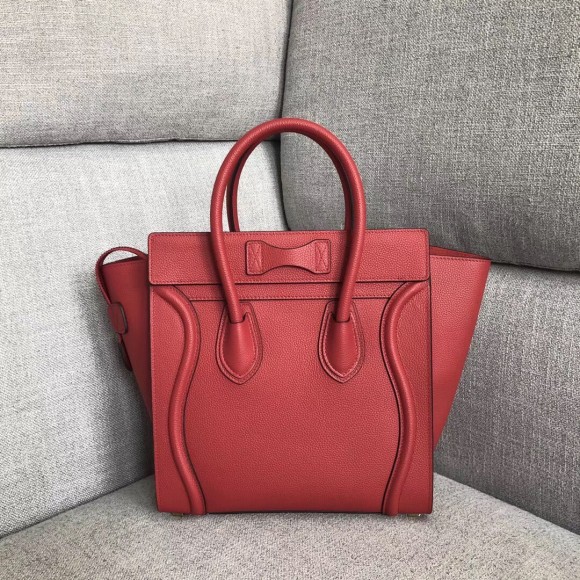 Ce**e micro luggage tote bag in red drummed calfskin