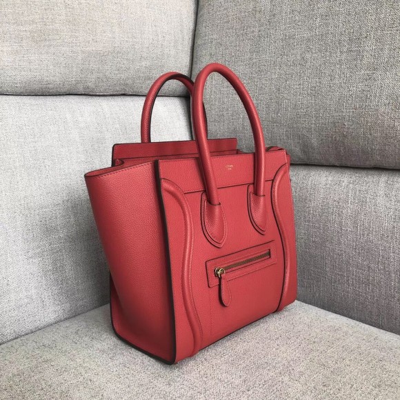 Ce**e micro luggage tote bag in red drummed calfskin