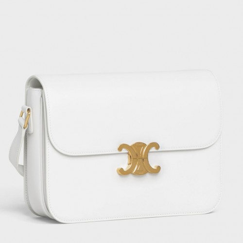 Celine Triomphe Large Bag In White Calfskin